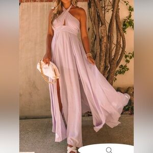 Elegant Lavender Halter Maxi Dress